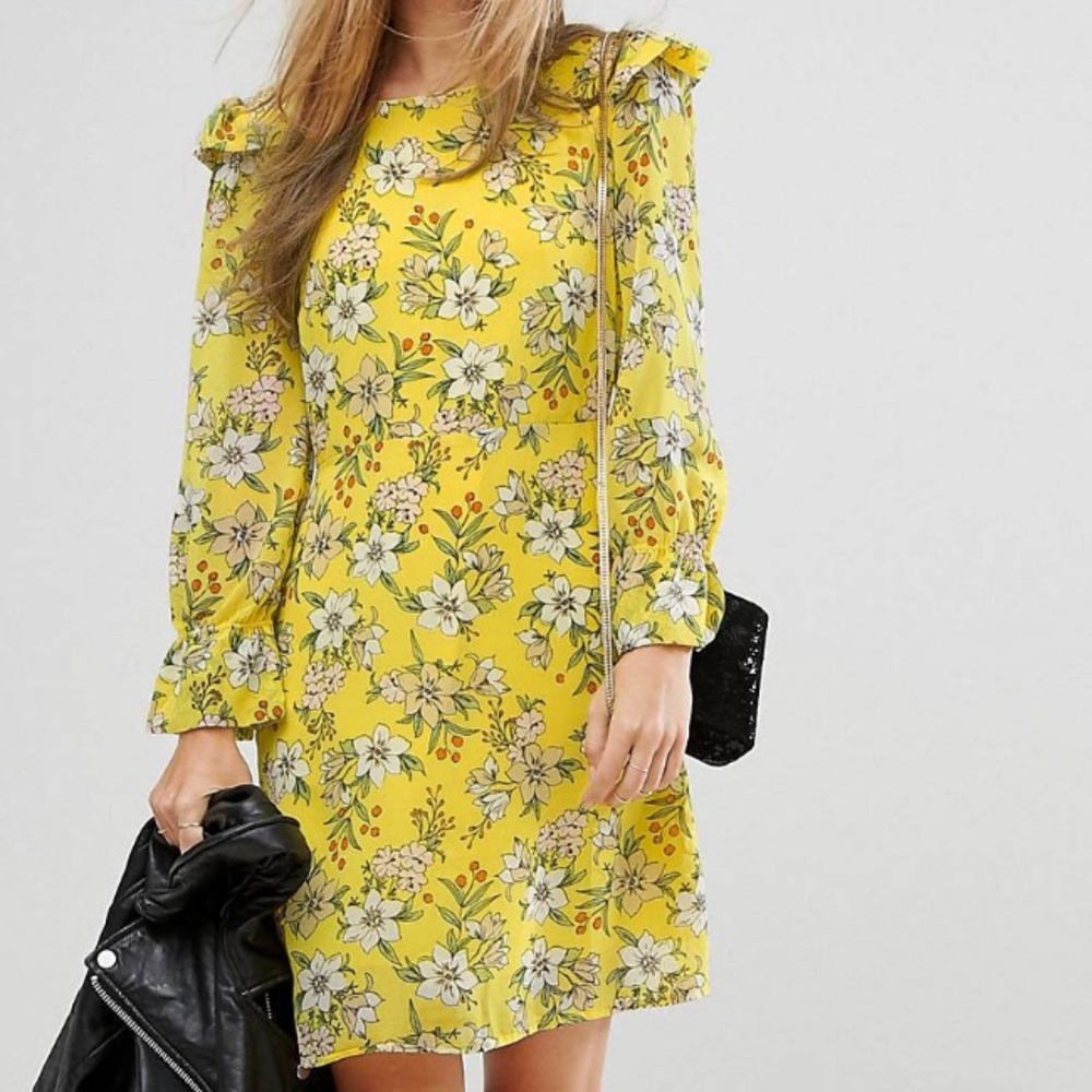 Yellow floral long sleeve dress